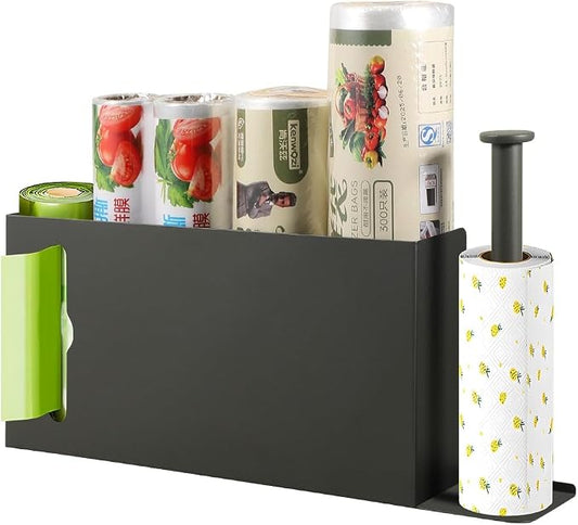 Picowe Large Wall Mount Kitchen Wrap Organizer Rack, Metal Aluminum Foil Organizer, Cabinet Storage Holder for Kitchen, Aluminum Foil, Cling Film, Paper Towel (Grey)