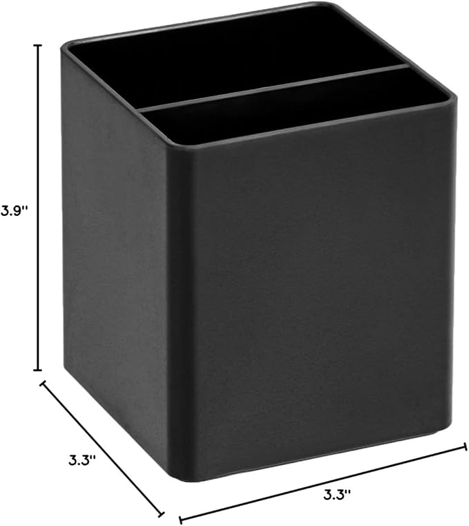 Amazon Basics Plastic Desk Organizer - Pen Cup, 3.9" x 3.4" x 3.4", Black