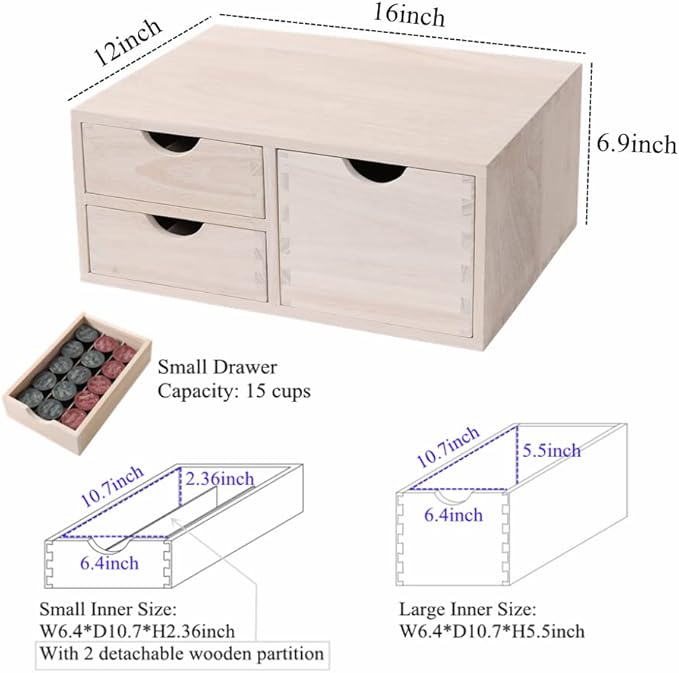 DDYURI Kitchen Storage Organizer with 3 Drawers for Coffee Brew K Cup/Coffee Pod Holder - Office Organization Drawer for Desk, Multi-Purpose Mini Wood Cabinet Countertop Stand Shelf CF2D3C White