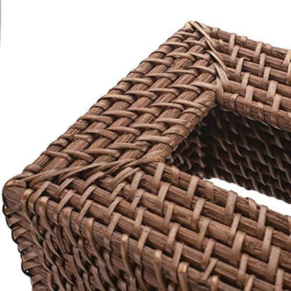 Rattan Tissue Box Cover Natural Woven Facial Napkin Holder Square (Honey Brown, 5.5x5.5x5.9 Inch)