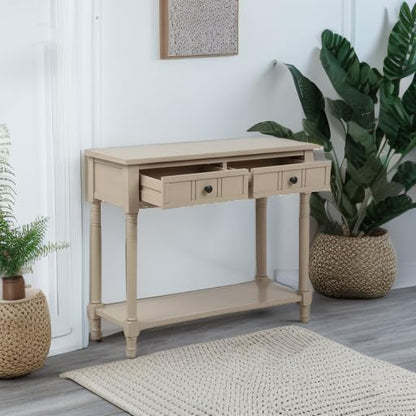 Knocbel 35.5 Inch Antique Entry Console Table with Drawers & Bottom Open Shelf, Solid Wood Sofa Couch Table for Entryway Hallway Living Room (Retro Grey)