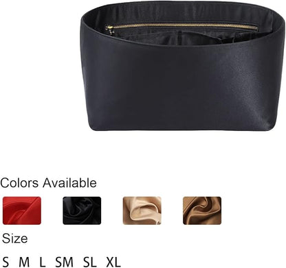 ZTUJO Purse Organizer Insert For Handbags, Silk Purse Organizer with Zipper, Silky Smooth, Bag Organizer For Speedy Neverfull Tote,onthego,Artsy, 6 Sizes(XL,Silky Black)