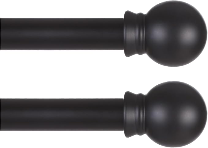 Thestoa 5/8" Diameter Splicing Curtain Rods 2 pack for Windows 30 or 46 inch, Black Curtain Rods for Bedroom, Living Room, Farmhouse, Outdoor etc.