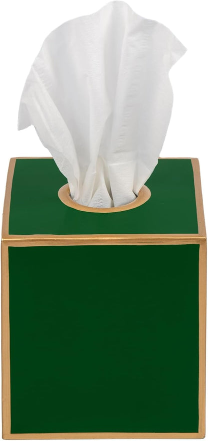 Jaye’s Studio Decorative Square Metal Tissue Box Cover Gold - Luxury Cube Facial Tissue Holder & Dispenser for Bathroom, Bedroom & Home, Modern Chic & Farmhouse Decor, Mattie Line (Emerald Green)