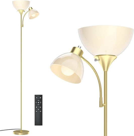GERGO Led Floor Lamp, Super Bright 11W+7W 2100LM Torchiere Floor Lamps for Living Room, Stepless Adjustable 4 Color Temperatures 3000K-6000K with Remote Control for Bedroom(Golden)