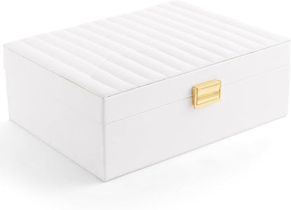 Gifturbo 2 Layers Jewelry Boxes for Women, White Jewelry Organizer Box with Removable Tray, PU Leather Jewelry Storage Box for Girls, Modern Style for Rings Earrings Necklace Bracelets, Gift Idea