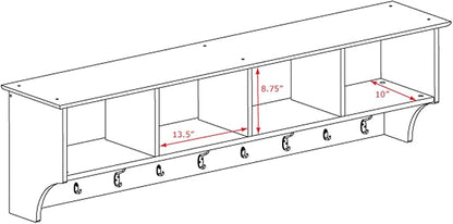 Prepac 60" Contemporary Wall Mounted Coat Rack, Coat Hooks Wall Mount with 4 Shelves, Ideal for Hallway or Entryway Hanging Solution, 11.5"D x 60"W x 16.5"H, Black