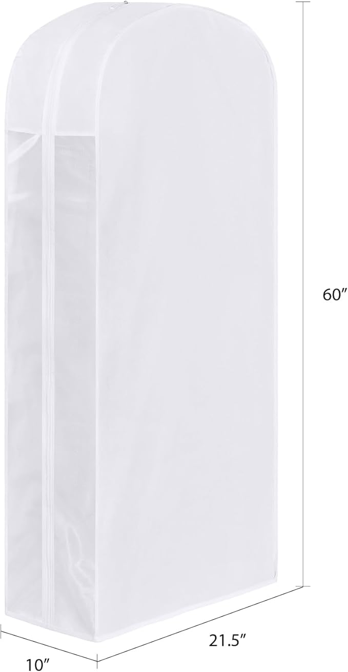 Kntiwiwo 60" Premium Cotton Garment Bag for Hanging Clothes and Storage, Breathable Dress Bags for Gowns with Extra Large 10" Gusseted & Clear Window, Dust Cover with Zipper for Long Dresses, 3 Pack