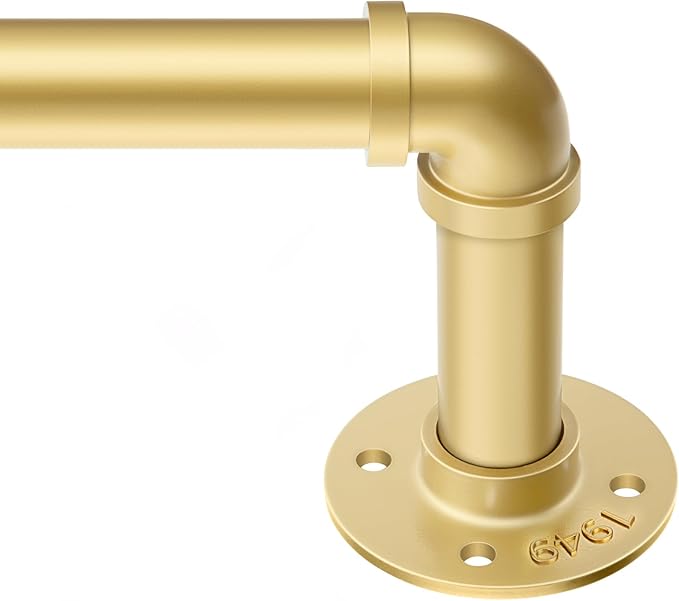 Zeerobee Curtain Rods for Windows 72 to 144, 1 Inch Industrial Wrap Around Gold Curtain Rod, Indoor/Outdoor Room Divider Adjustable Drapery Pole, 72"-144"