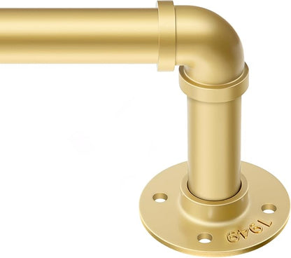 Zeerobee Curtain Rods for Windows 32 to 48, 1 Inch Industrial Wrap Around Gold Curtain Rod, Indoor/Outdoor Room Divider Adjustable Drapery Pole, 32"-48"