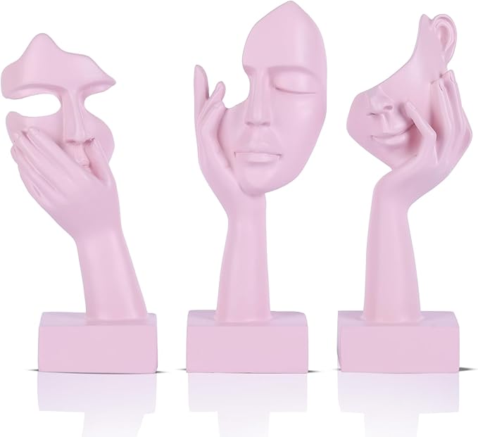 oliruim 3 Pcs Thinker Small Statue Set - Pink Art Abstract Home Accent Figurines for Decor Woman Apartment Bookshelf Floating Shelf Coffee Table Office Desk Bathroom Counter Decor (3 Pcs Pink, 6")