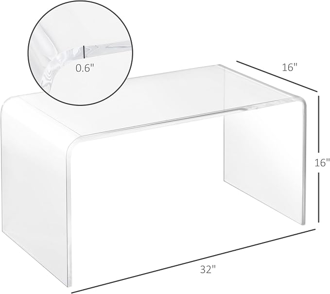HOMCOM 32" Acrylic Coffee Table, 0.6" Thick Rectangle Waterfall Center Table for Living Room, Modern, No Assembly Required, Clear