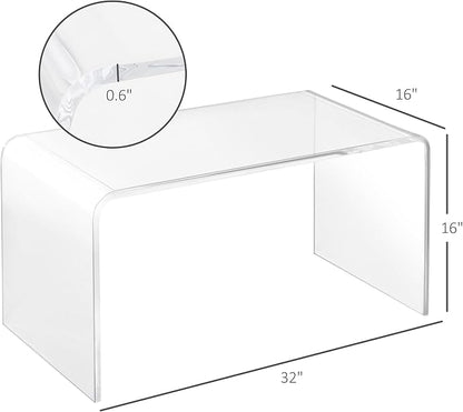 HOMCOM 32" Acrylic Coffee Table, 0.6" Thick Rectangle Waterfall Center Table for Living Room, Modern, No Assembly Required, Clear