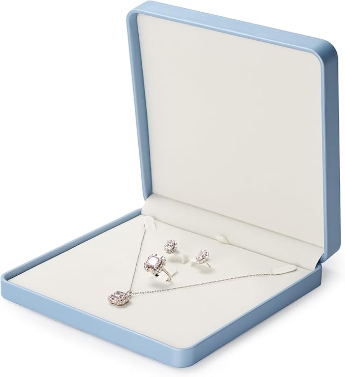 Blue Jewelry Set Gift Box PU Leather Jewelry Box Set for Ring Earrings and Necklace