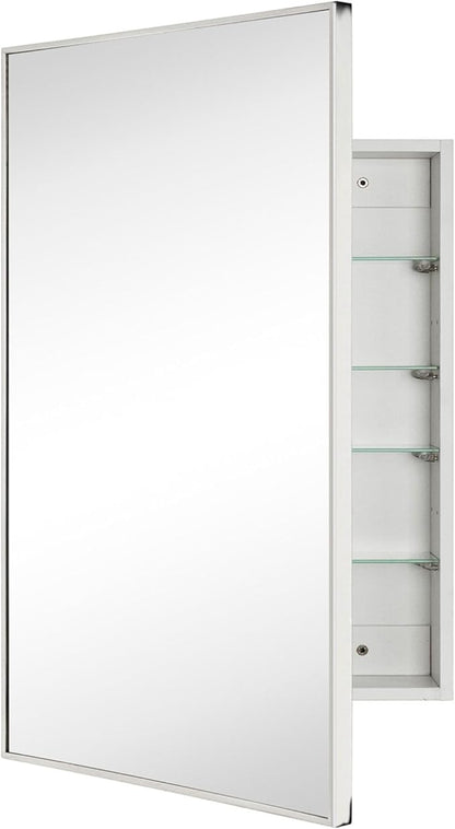 TEHOME 24'' x 30'' Polished Nickel Recessed and Surface Mount Bathroom Medicine Cabinet with Mirror Square Cornered Metal Framed Rounded Rectangle Medicine Cabinet Mirror