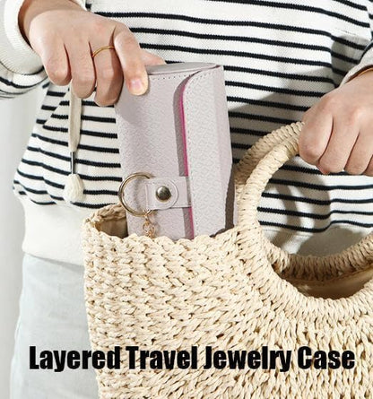 IBHOO Layered Travel Jewelry Case, Multi Layer Jewelry Box with Compartments for Necklaces Rings Earrings, Compact Zipper Jewelry Storage for Women, Portable Jewelry Holder for Travel Home (Black)