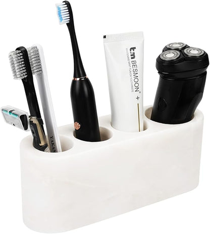 BCS Toothbrush Holder for Bathrooms, 4 Slots Marble Toothbrush and Toothpaste Holder Stand Bathroom Organizer Countertop for Electric Toothbrush, Floss, Razor, Comb - Karibib Ice