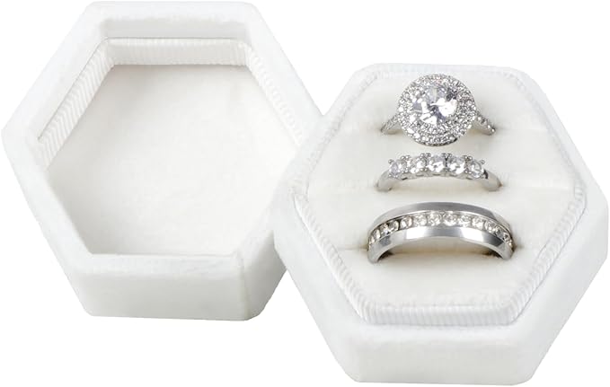 Velvet 3 Slots Jewelry Ring Box Engagement Wedding Box Keepsake Box Bridal Photo Ring Triple Slots Hexagon