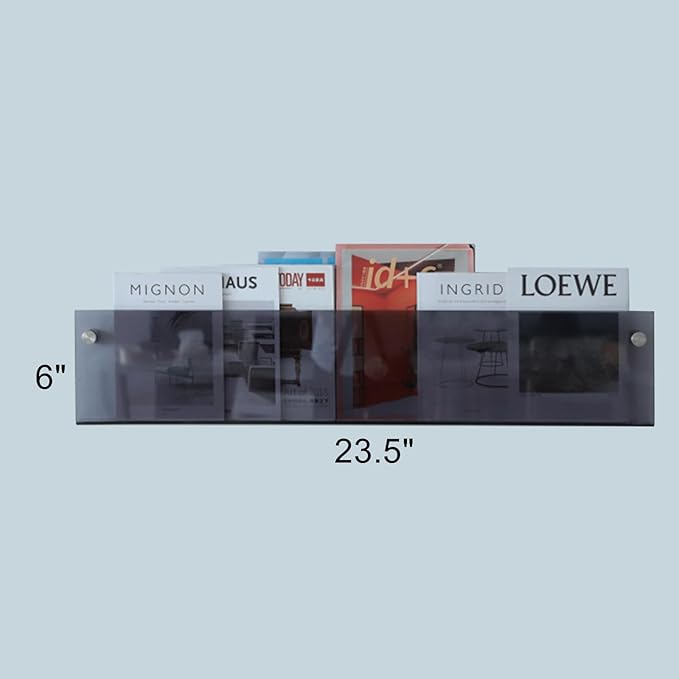 ROYALITA 2-Pack Acrylic Magazine Holder Brochure Holder, 24" Record Holder Magazine Rack, Fashion Hanging Bookshelf Literature Storage Rack for Waiting Room, Living Room, Office, Gray, 24 Inch