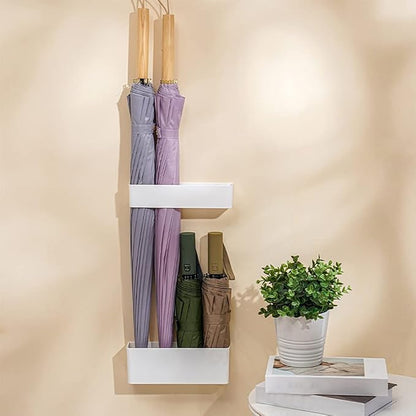 Umbrella Stand Rack, Umbrella Holder For Entryway, Height Adjustment Space Saving Storage Organizer With Drip Tray for Hotel Hallway Home Office, No Drilling(COLOR:White)