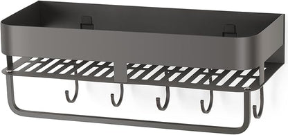 Shower Caddy, 15.7 inch Stainless Steel Shower Shelves for Inside Shower with Hooks & Towel Bar - Space-Saving Bathroom Organizers and Storage for Showers, Kitchens
