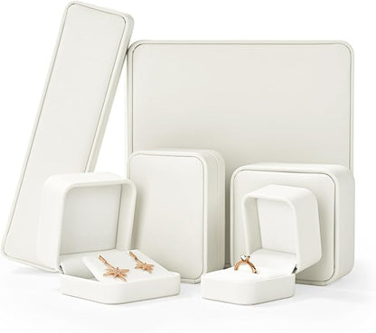 White Leather Ring Gift Box Wedding Ring Box Jewelry Gift Box for Birthday, Proposal, Engagement,Wedding, Valentine's Day (White)