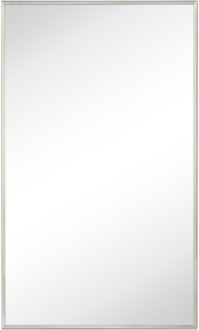 TEHOME 17.5'' x 29'' Brushed Nickel Recessed and Surface Mount Bathroom Medicine Cabinet with Mirror Square Cornered Metal Framed Rounded Rectangle Medicine Cabinet Mirror