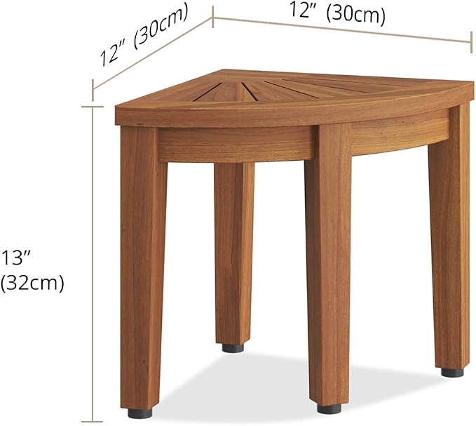 AquaTeak 12" Kai OptiAREA Teak Foot Rest - Corner Shower Stool for Shaving Legs - Durable, Water-Resistant Foot Stool with Anti-Slip Feet & Space-Saving Design - Indoor & Outdoor Use