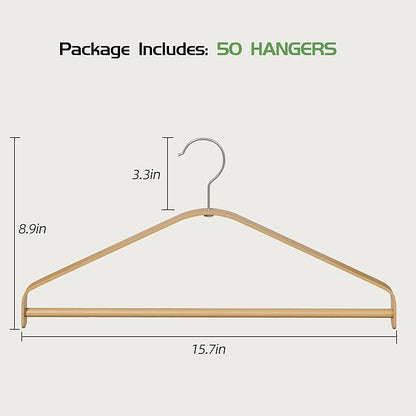 Bamboo Wood Hangers 50 Packs, Coat Hangers, Clothes Hangers with 360-Degree Rotatable Hook, Heavy Duty, Non Slip Suit Hangers for Clothes, Jacket, Shirt, Tank Top, Pant (Bamboo, 50 PCS)