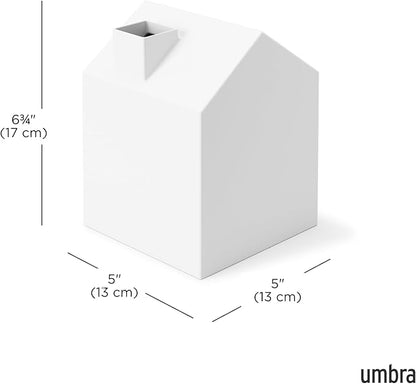 Umbra Casa Tissue Box Cover, Adorable House Shaped Square Kleenex Box Holder for Bathroom, Bedroom or Office, White