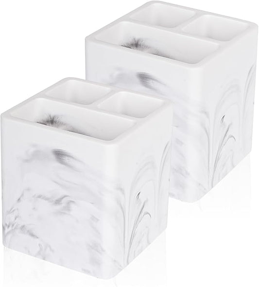 Diatomite Toothbrush Holders for Bathrooms, Electric Toothbrush and Toothpaste Holder 3 Slots Tooth Brush Organizer for Bathroom Countertop, Shower, Vanity, 2 Pack, Marble White