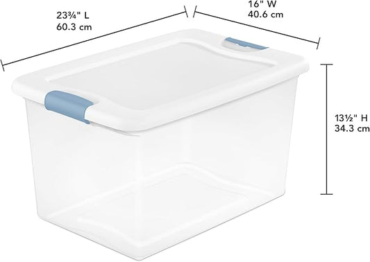 Sterilite 16-Pack Latching Box, Clear Plastic Under Bed Storage Bins with Lids, 64 Quart - Large Stackable Tote Organizer Containers for Closet, Bedroom, Bathroom, and Office Organization