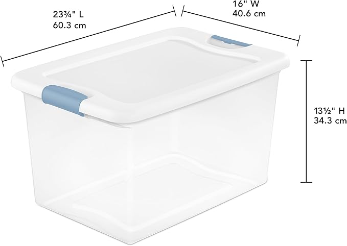 Sterilite 12-Pack Latching Box, Clear Plastic Under Bed Storage Bins with Lids, 64 Quart - Large Stackable Tote Organizer Containers for Closet, Bedroom, Bathroom, and Office Organization