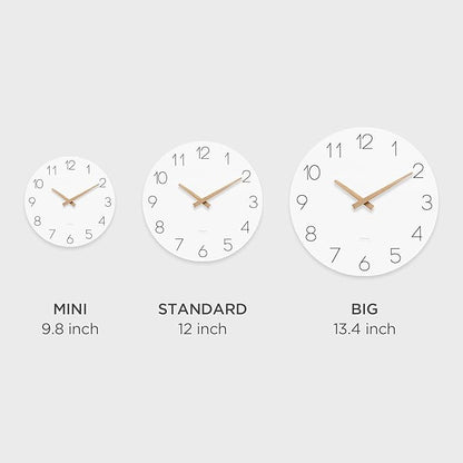 mooas Flatwood Wall Clock (Wood Big),13" Non-Ticking Sweep Movement Decorative Battery Operated Wooden Wall Clock for Home Living Room Kitchen Bedroom Office School