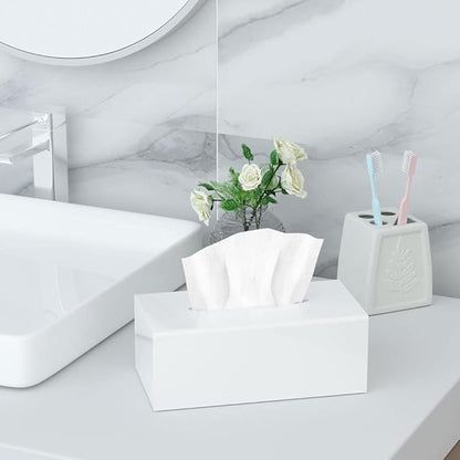 HIIMIEI Tissue Box Cover, Acrylic Tissue Holder Napkin Dispenser for Home Office Restaurant Desk Decor, White Rectangular 9.8x5.1x4.5''