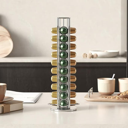 Coffee Pods Organizer Stand, 360° Rotating Metal Holder for 40pcs Nespresso OriginalLine Capsules, Capsule Rack, Compact & Sturdy Capsules Storage Holder for Kitchen Countertop