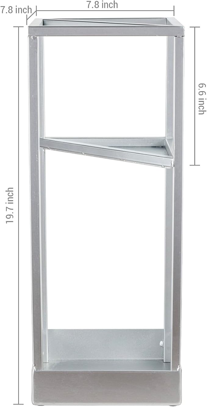 MyGift 20 Inch Tall Modern Silver Tone Metal Geometric Freestanding Entryway Umbrella Rack or Cane Holder with Shelf for Small Umbrellas and Bottom Drip Tray