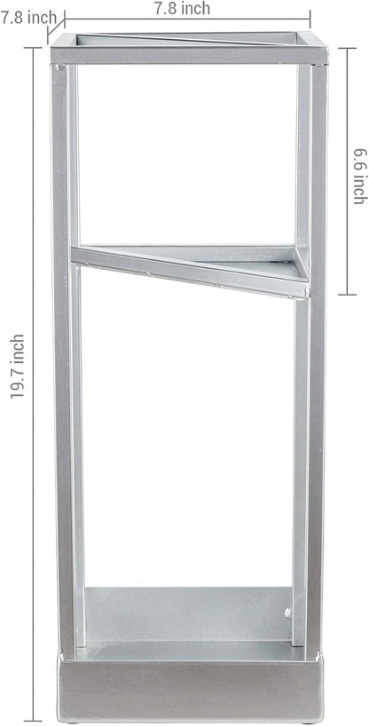 MyGift 20 Inch Tall Modern Silver Tone Metal Geometric Freestanding Entryway Umbrella Rack or Cane Holder with Shelf for Small Umbrellas and Bottom Drip Tray