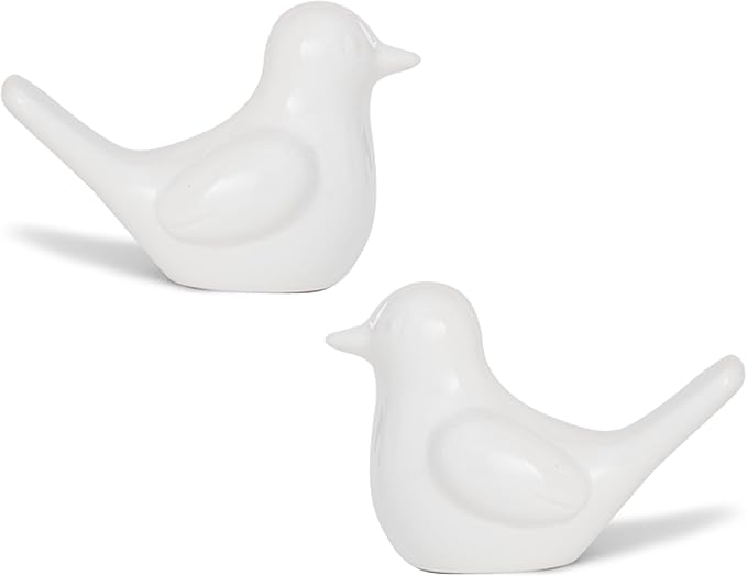 Artconal Small White Bird Statue Ceramic 2-Piece Set, 4½ inch Cute Knick Knack for Home Office Shelf Desk Decor