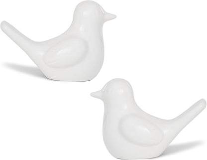 Artconal Small White Bird Statue Ceramic 2-Piece Set, 4½ inch Cute Knick Knack for Home Office Shelf Desk Decor
