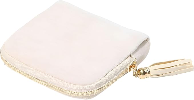 Travel Jewelry Case, Small High-End Large-Capacity Tassel Storage Bag Gifts for Women, Pouch Bags with Zipper, Velvet Jewelry Organizer Storage Bag for Bracelet Rings Earring (Beige)