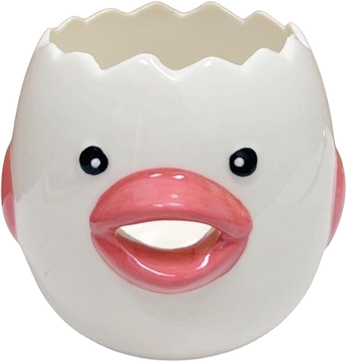 LuoCoCo Cute Egg Separator, Ceramics Vomiting Chicken Egg Yolk White Separator, Practical Household Small Egg Filter Splitter, Kitchen Gadget Baking Assistant Tool, Dishwasher Safe (Pink)