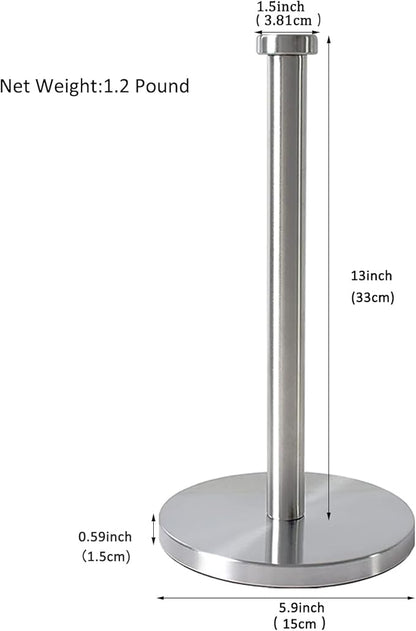 Silver Standing Paper Towel Holder for Kitchen& Bathroom Countertop,Under Counter, Table Or BBQ, Standard or Jumbo-Sized Roll Paper (with Stainless Steel Base)
