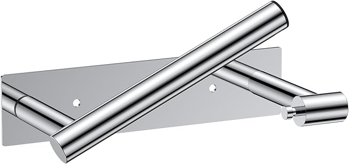 FORIOUS Toilet Paper Holder, Adhesive or Wall Mounted Options, Stainless Steel Rustproof Stick on no Drilling Double Post Pivoting Toilet Tissue Roll Holder Wall Mount for Bathroom, Polished Chrome