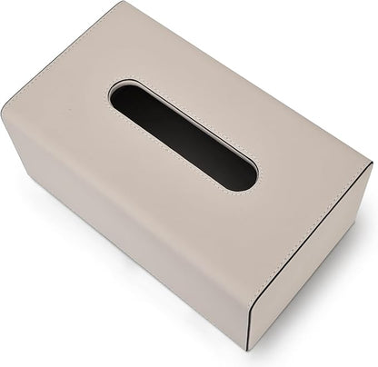 Tissue Box Cover, PU Leather Rectangular Tissue Box Holder with Magnetic Bottom Cover for Facial Tissues/Napkins, Office & Living Room Decor Box for Standard 120-count (3-Ply) 160-count (2-Ply) Beige