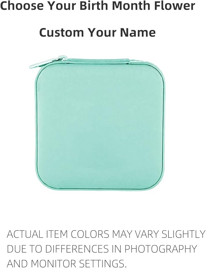 Personalized Jewelry Box, Custom Name Leather Jewelry Box with Birth Flower Small Travel Jewelry Case for Mothers Day Gifts, Birthday Gifts, Wedding Gifts for Women Mom Wife Girls