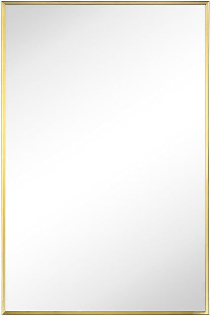 TEHOME 20'' x 30'' Brushed Gold Recessed and Surface Mount Bathroom Medicine Cabinet with Mirror Brushed Gold Square Cornered Metal Framed Rounded Rectangle Medicine Cabinet Mirror
