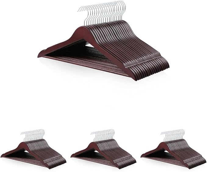 Amazon Basics Durable Wooden Suit Clothes Hangers - Cherry, 80-Pack