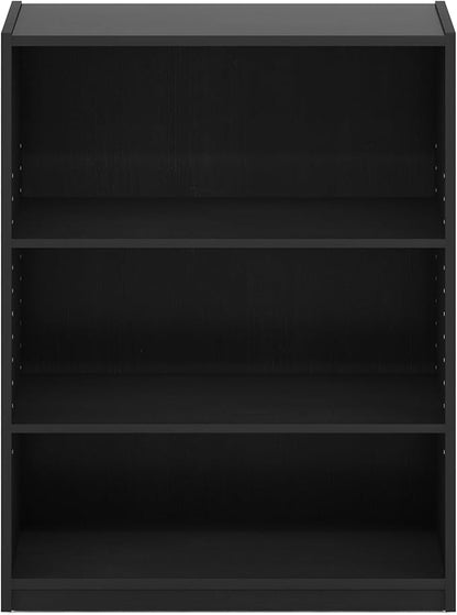 Furinno GEHRY Book Shelf, 3-Tier Bookshelf, Bookcase with Adjustable Shelves, 11.6 x 24.8 x 31.6, for Living Room, Bedroom, Home Office, Blackwood