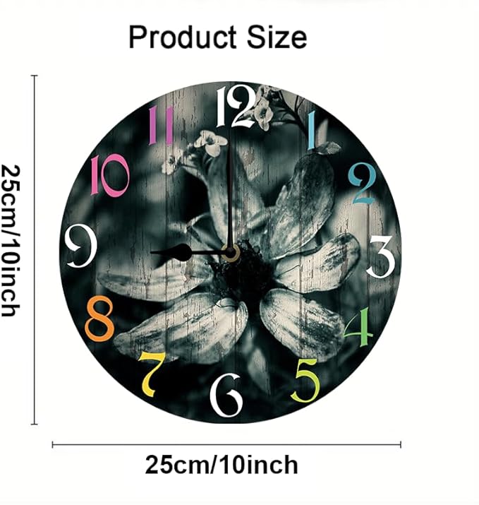 Daisy Wall Clock 10 Inch Silent Non Ticking Battery Operated Wooden Modern Office Simple Minimalist Clock Decorative for Kitchen Home Bathroom Living Room